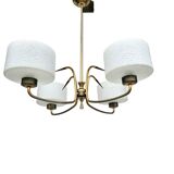 Mid-Century Atomic Brass and Glass Chandelier- four-armed ceiling Lamp- 50s