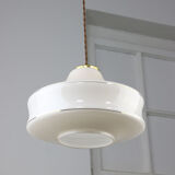 Mid-century White Glass & Brass Pendant Lamp