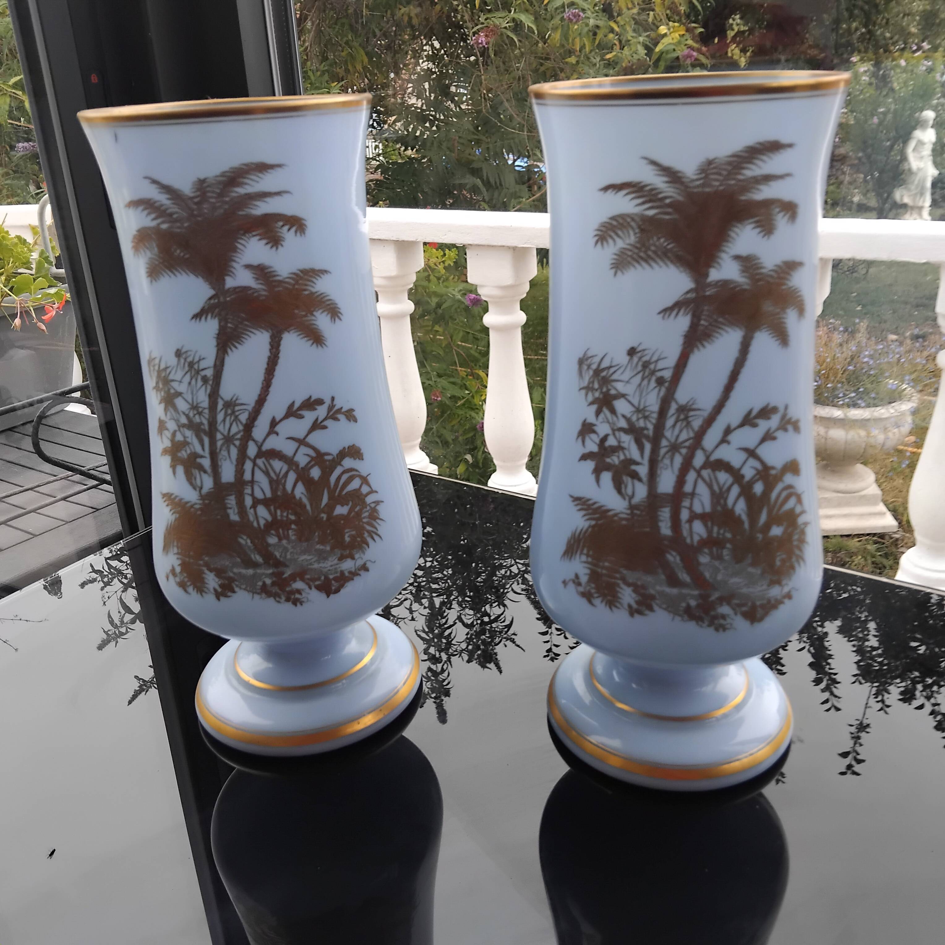 Pair of 19th century opaline crystal and gold vases