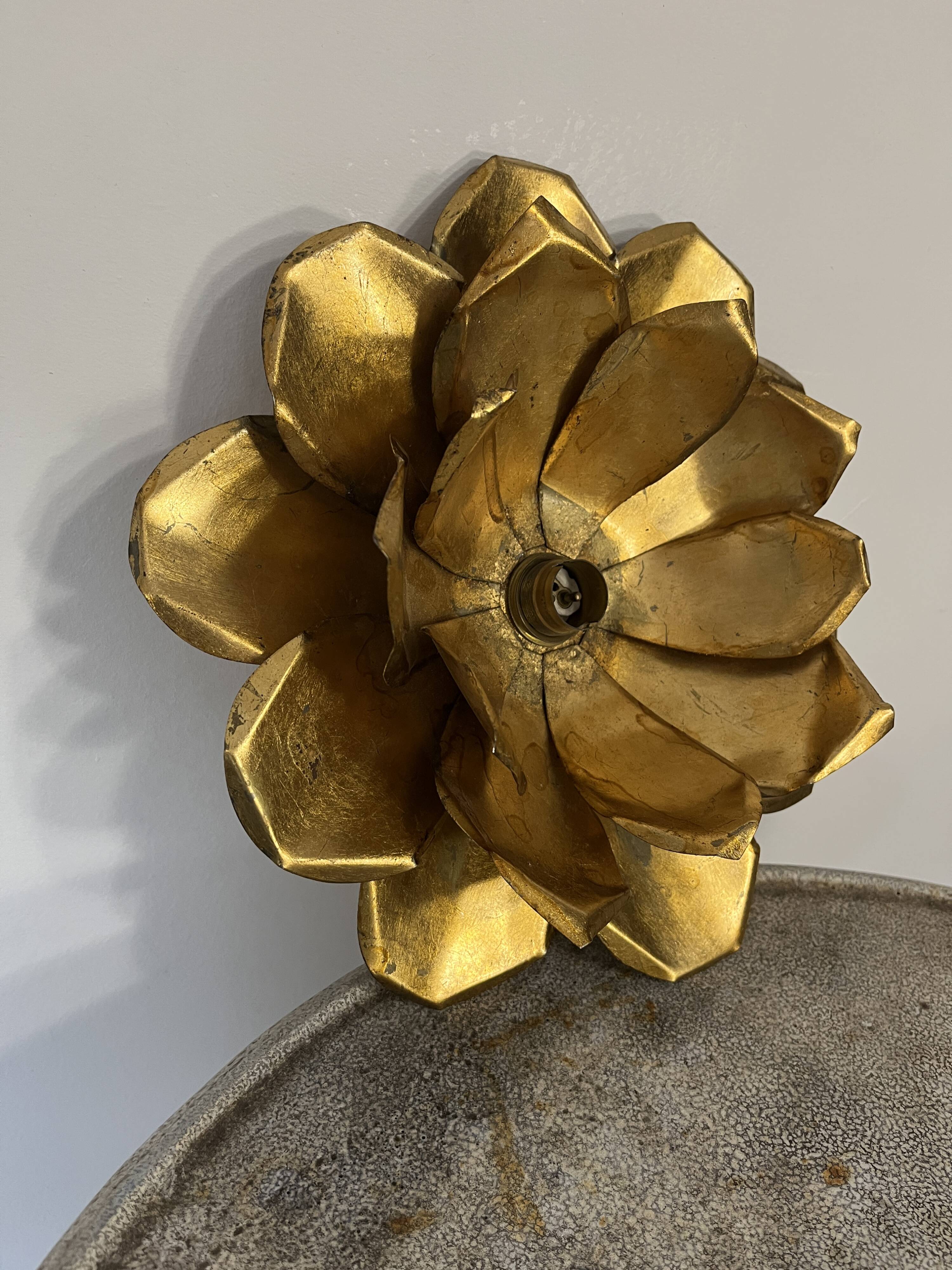 70s gold lotus wall light