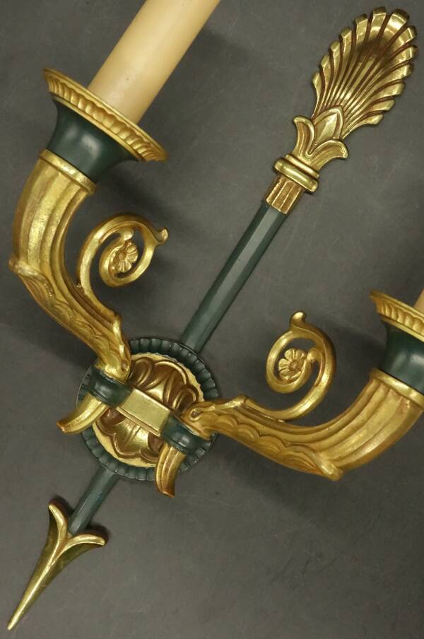 Pair of large Restoration style wall sconces from Lucien GAU - bronze