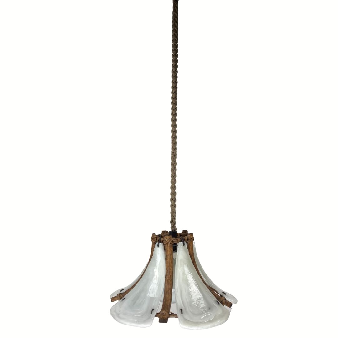 Bamboo acrylic and opaline hanging pendant, 1970,  58cm