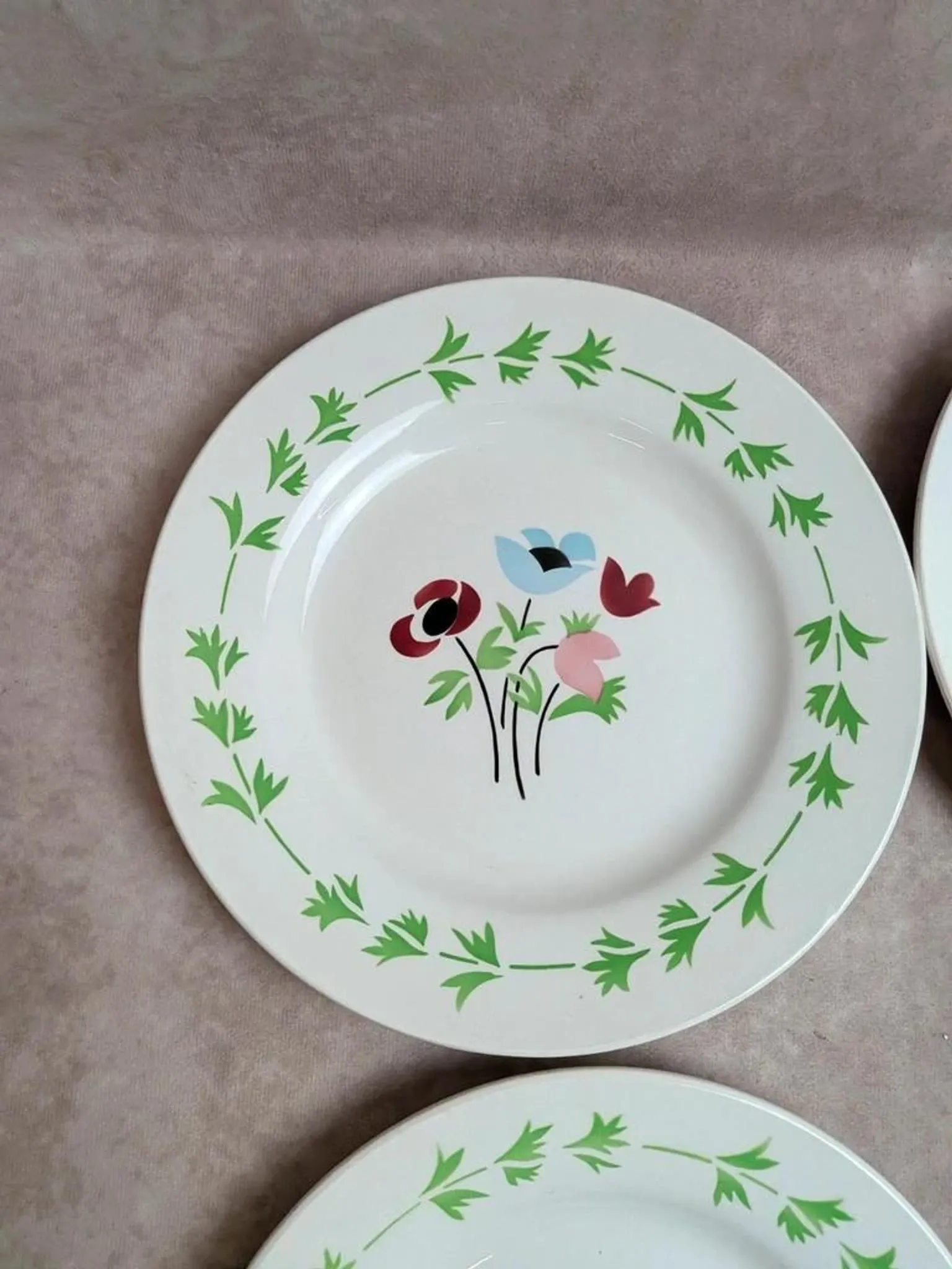 Set of 9 flat plates in ironstone Digoin Sarreguemines – Poupette model – Vintage