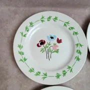 Set of 9 flat plates in ironstone Digoin Sarreguemines – Poupette model – Vintage