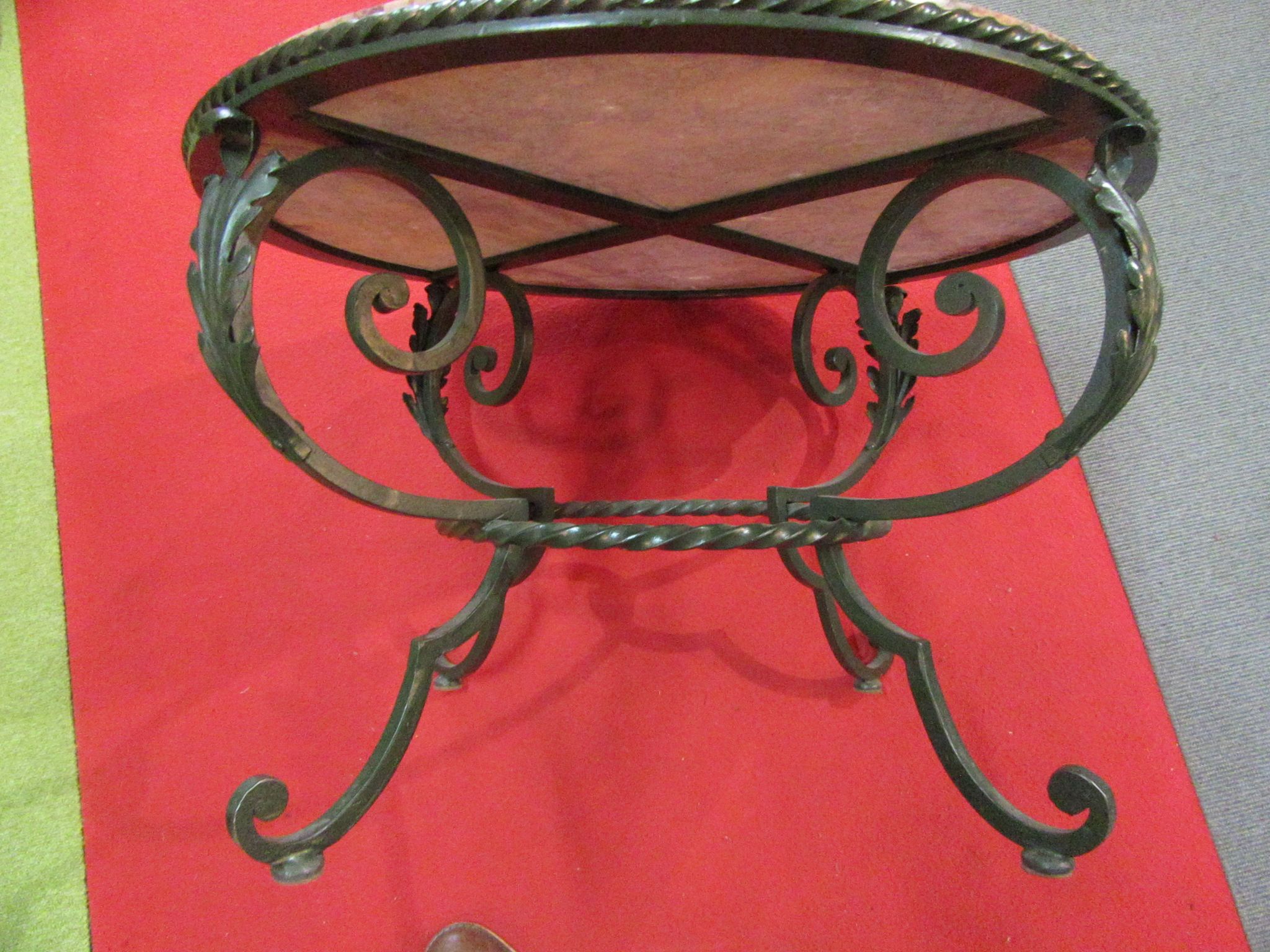 Low wrought iron 1950 marble top side table
