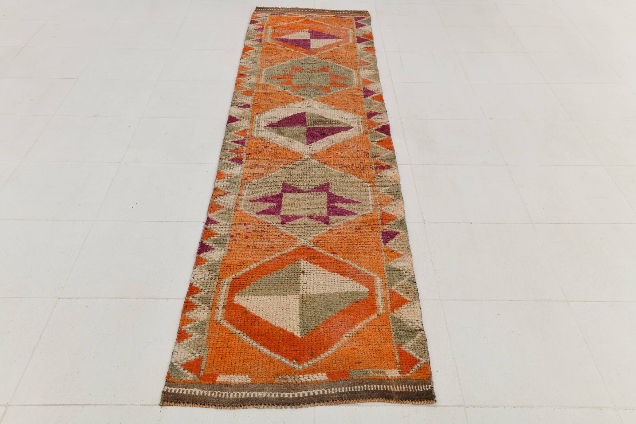 Soft Orange Vintage Wool Runner Rug For Kitchen, 74x307 Cm