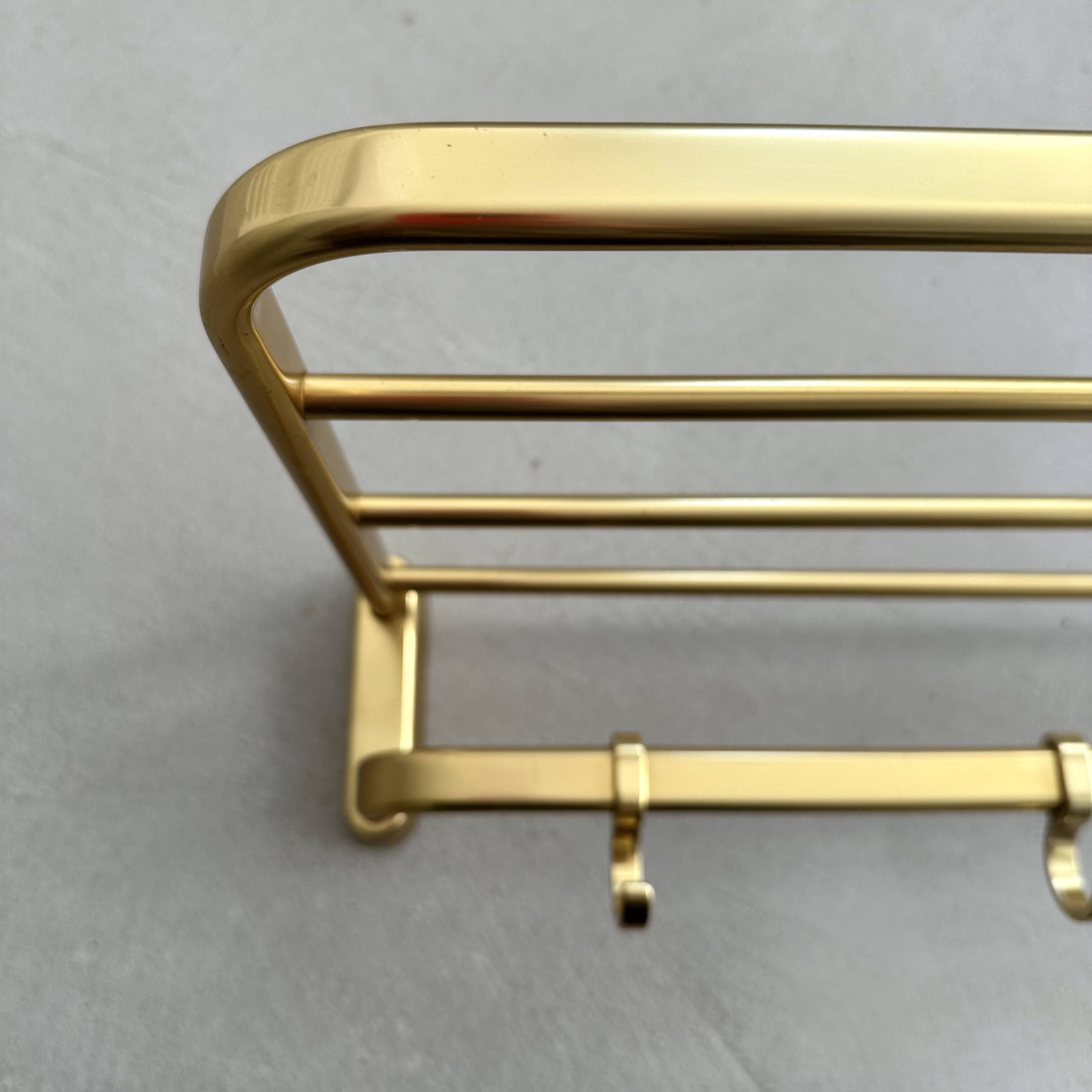 Mid-Century Coat Rack, Gold Coat Rack, Hallway Hook Rail, 1960s