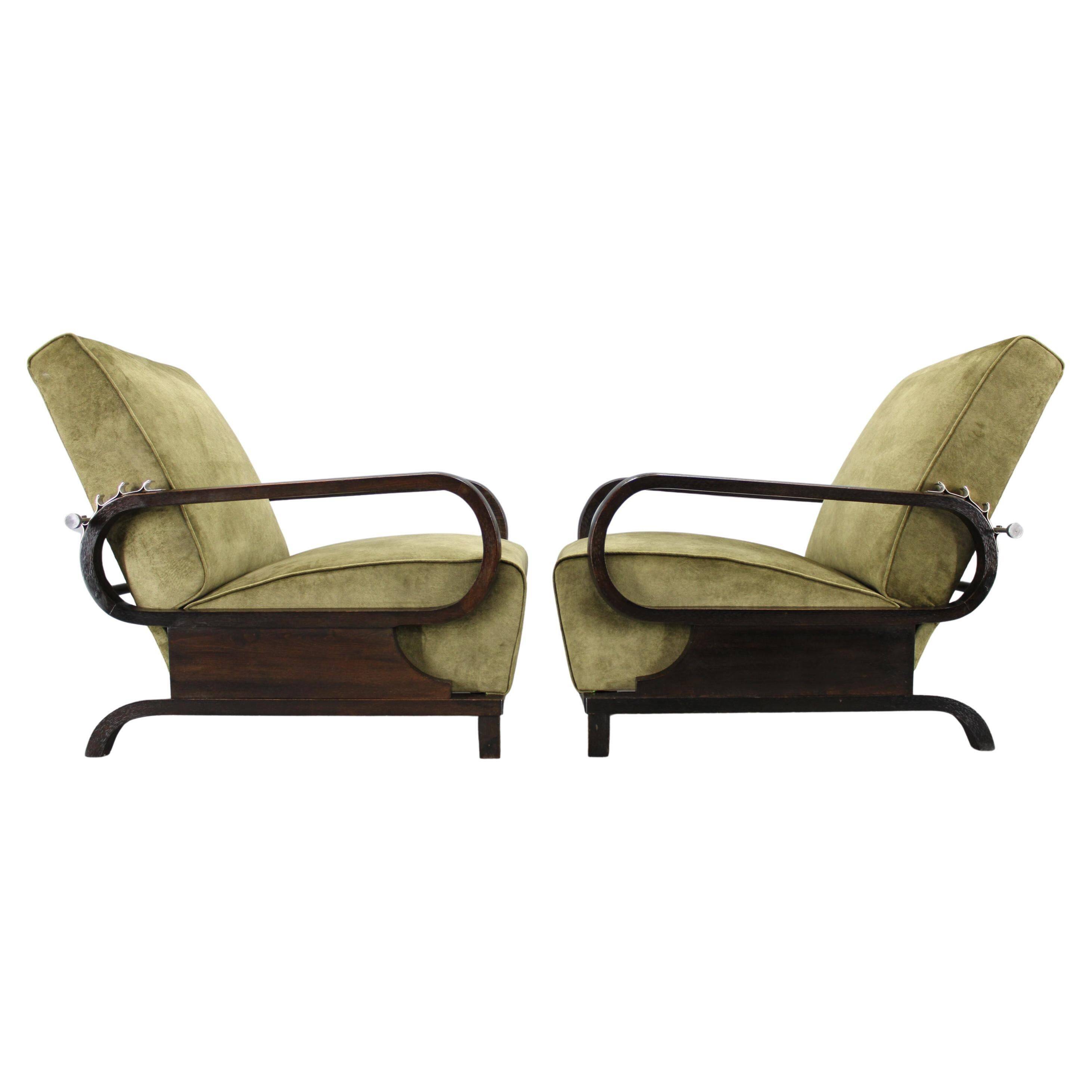 1930s rare restored adjustable Art Deco armchairs, Czechoslovakia