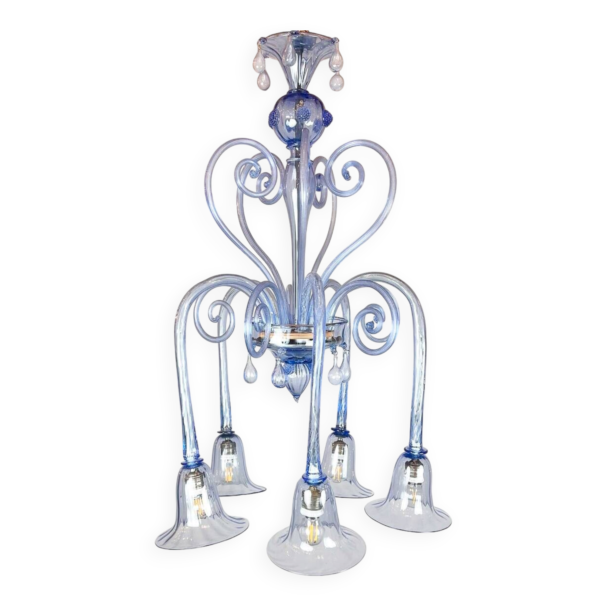 Five-Arm Murano Glass Chandelier With Scrollwork, 20th Century