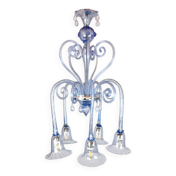 Five-Arm Murano Glass Chandelier With Scrollwork, 20th Century