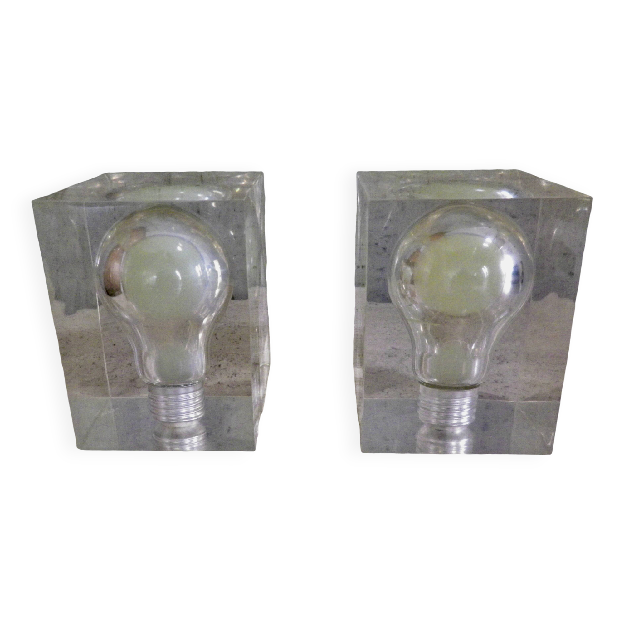 Pair of Pierre Giraudon resin inclusions bulbs