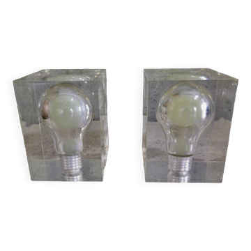 Pair of Pierre Giraudon resin inclusions bulbs