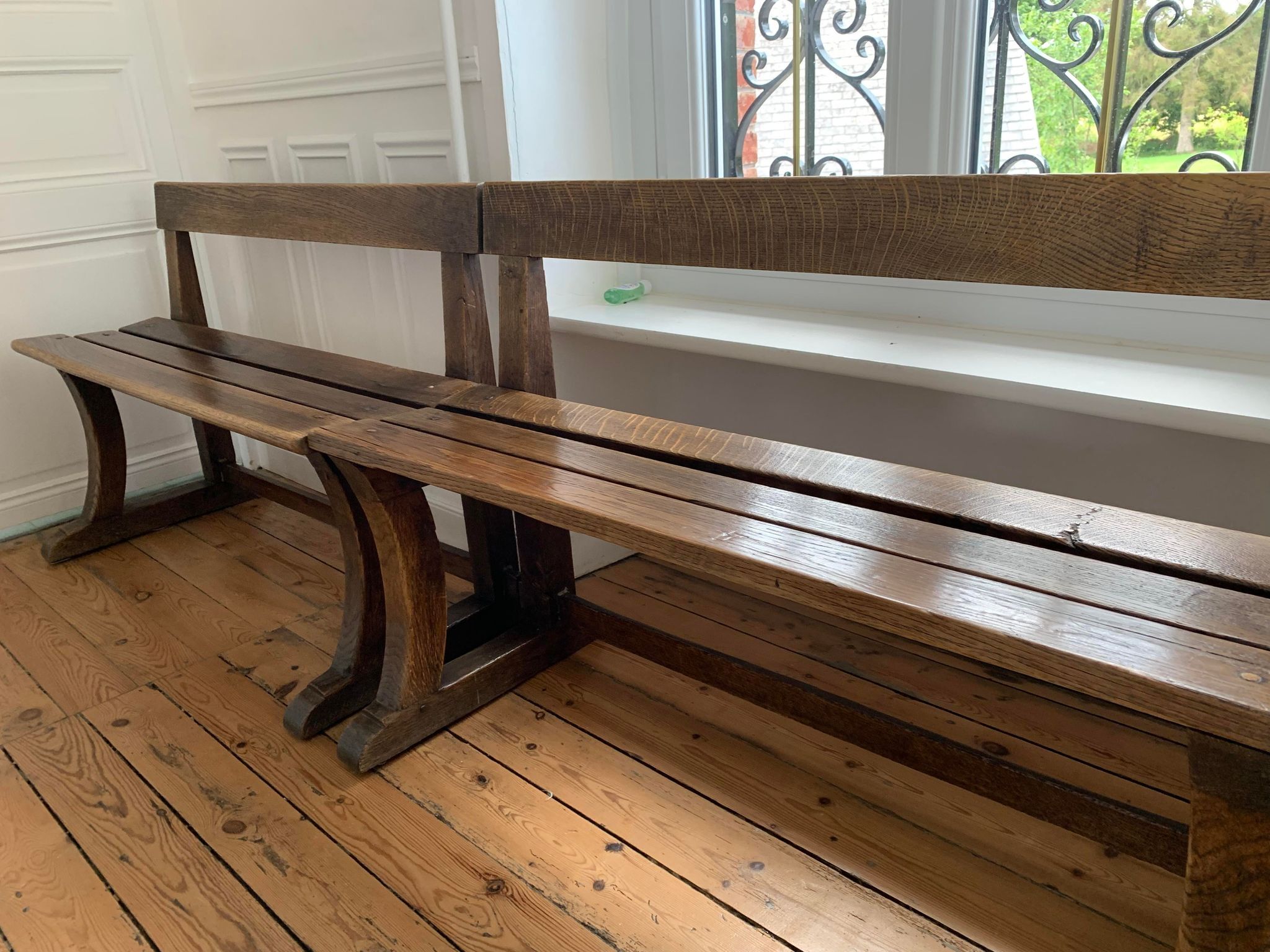 Solid oak school or church bench