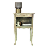 Refurbished patinated olive green bedside or side table