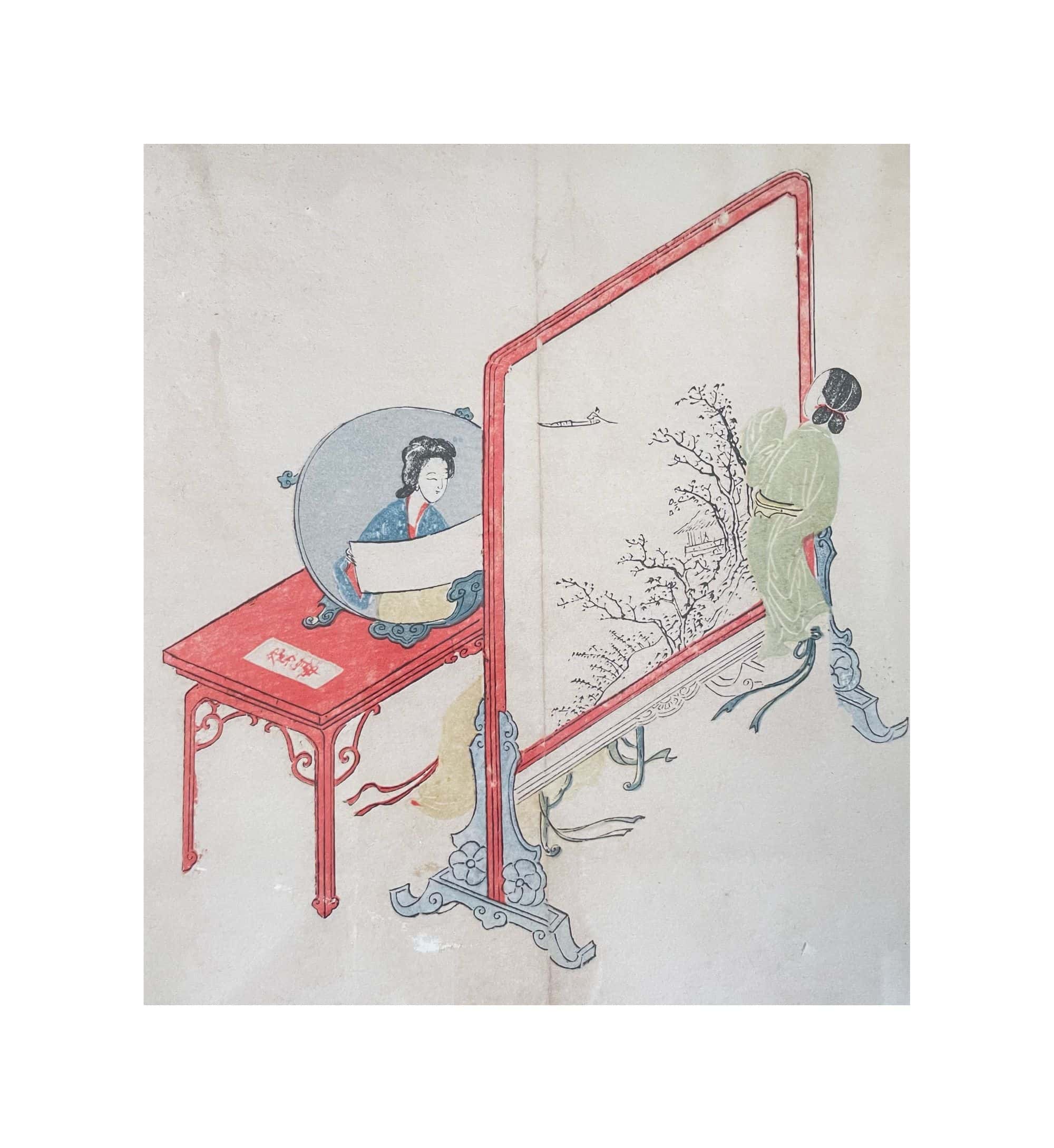 Chinese, Asian woodcut print in wooden frame