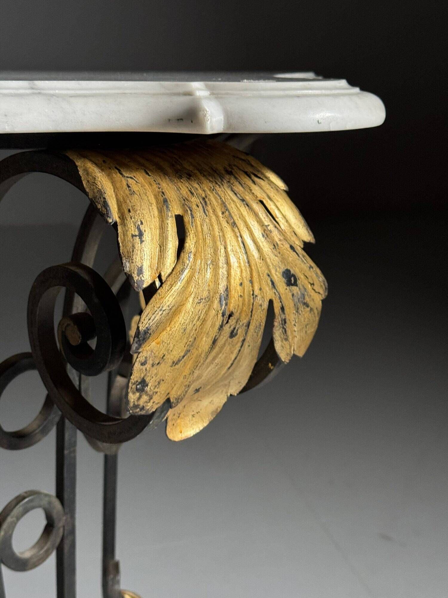 Table console en fer forgé avec marbre, années 1950