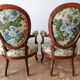 Pair armchairs Louis Philippe solid floral mahogany
