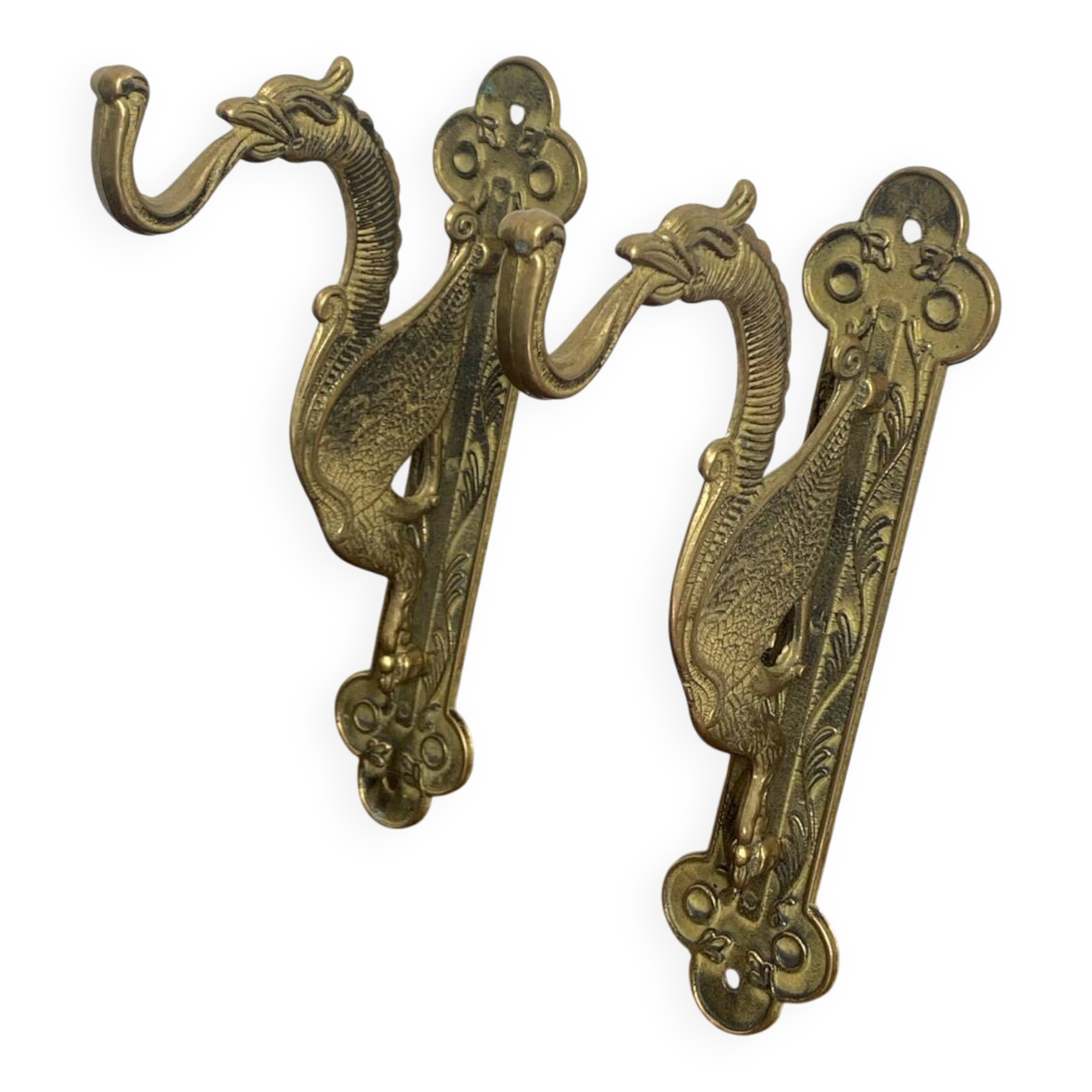 Antique wall hooks, dragon shape, in brass