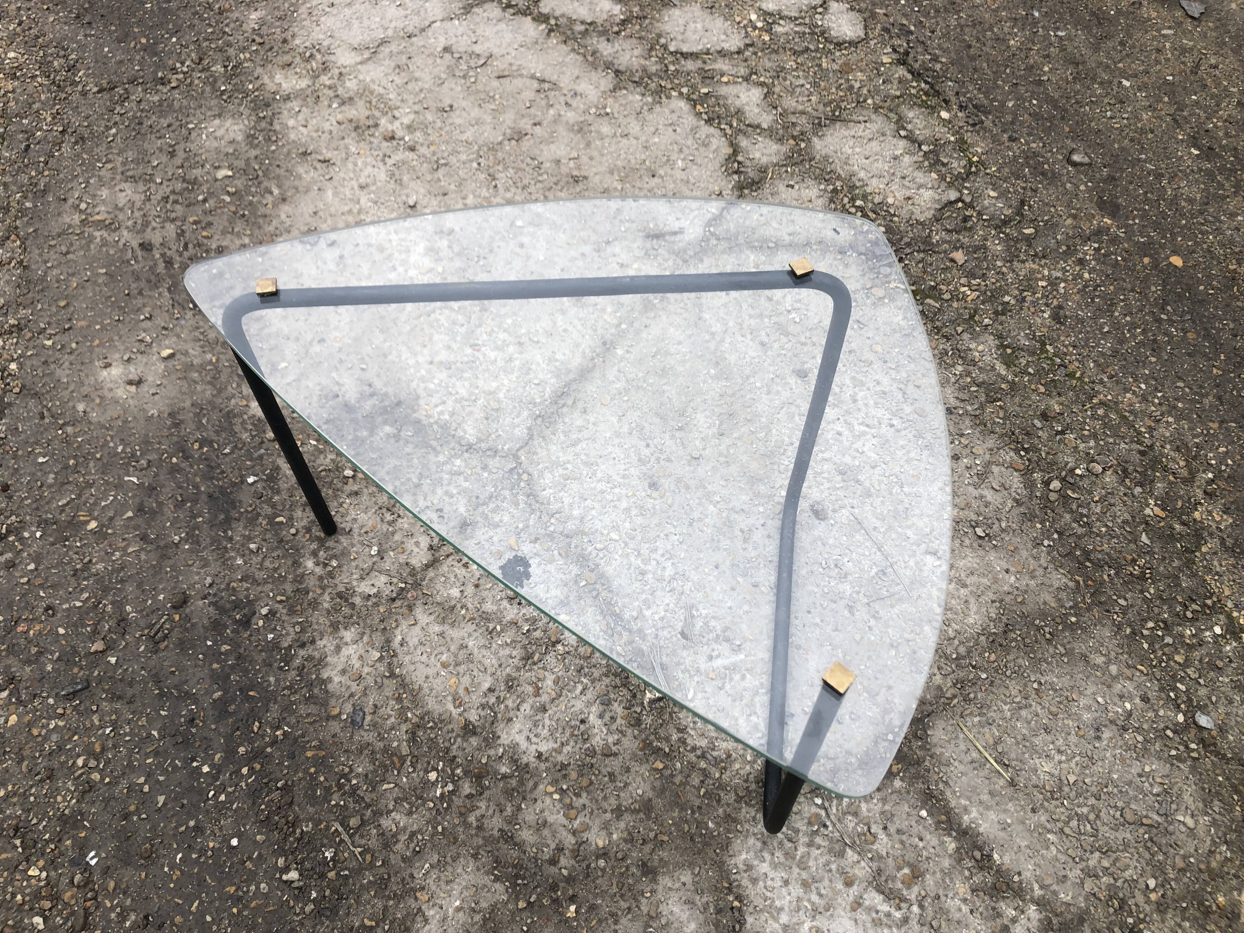 Vintage glass tripod coffee table 60s