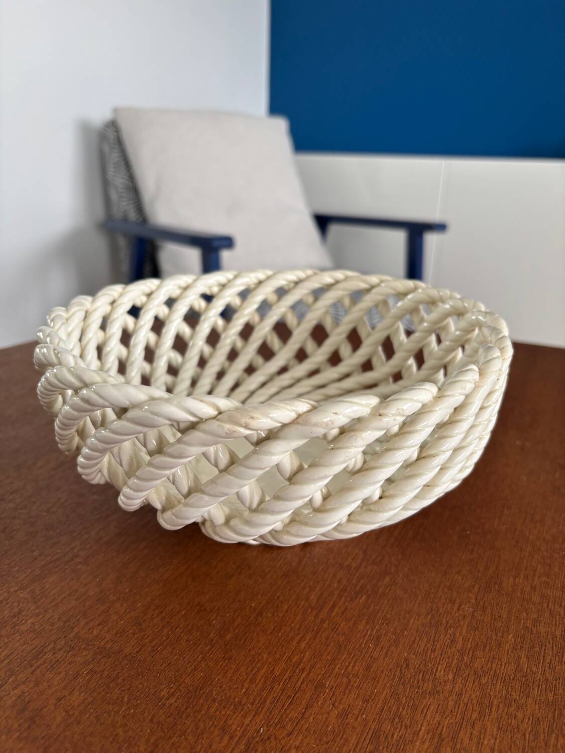 White openwork braided ceramic bowl - lace ceramic