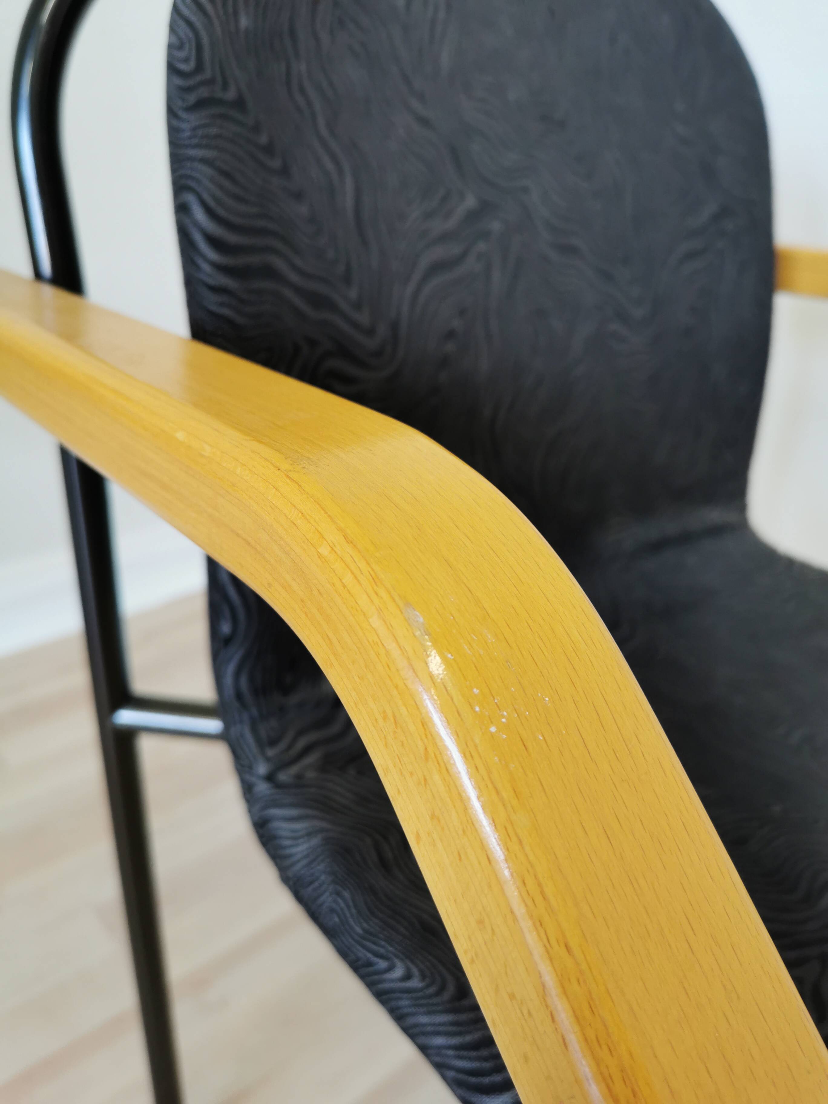 Vintage Beech Wood Dining Chair: 1970s Space Age Black Fabric