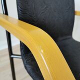 Vintage Beech Wood Dining Chair: 1970s Space Age Black Fabric
