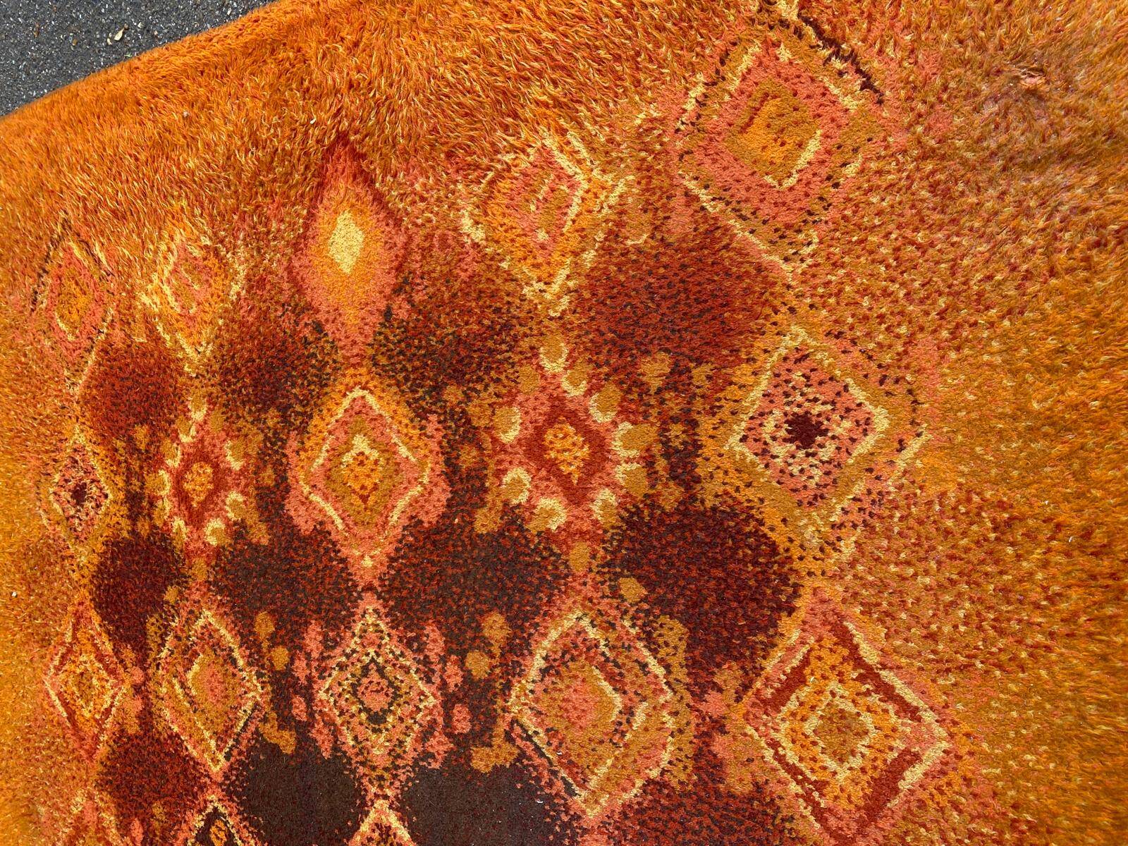 Large vintage shaggy carpet DESSO Menuette 200x300 cm orange & brown 1970