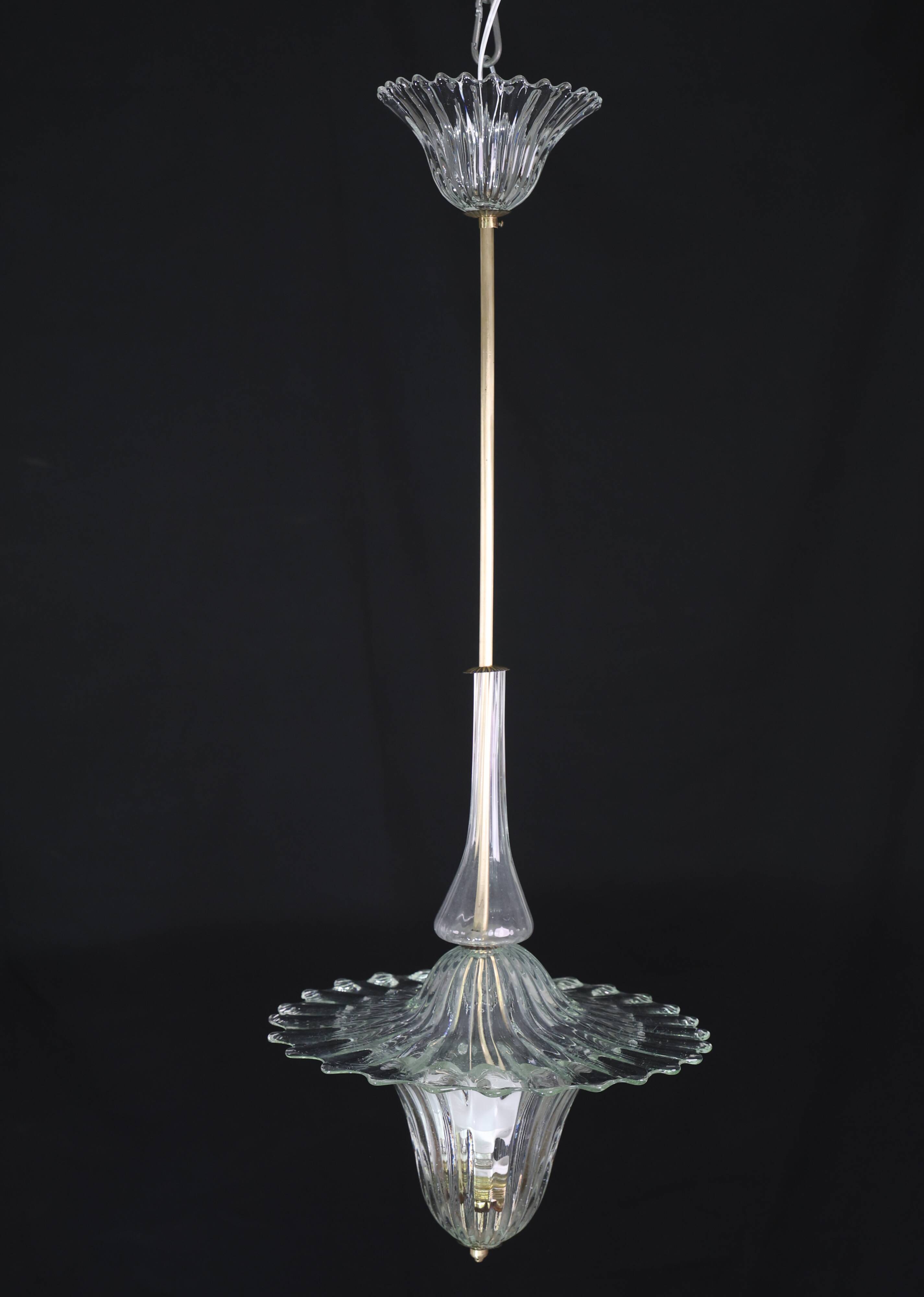Elegant Art Decò Murano Glass Lantern by Barovier e Toso Pendant Light, 195