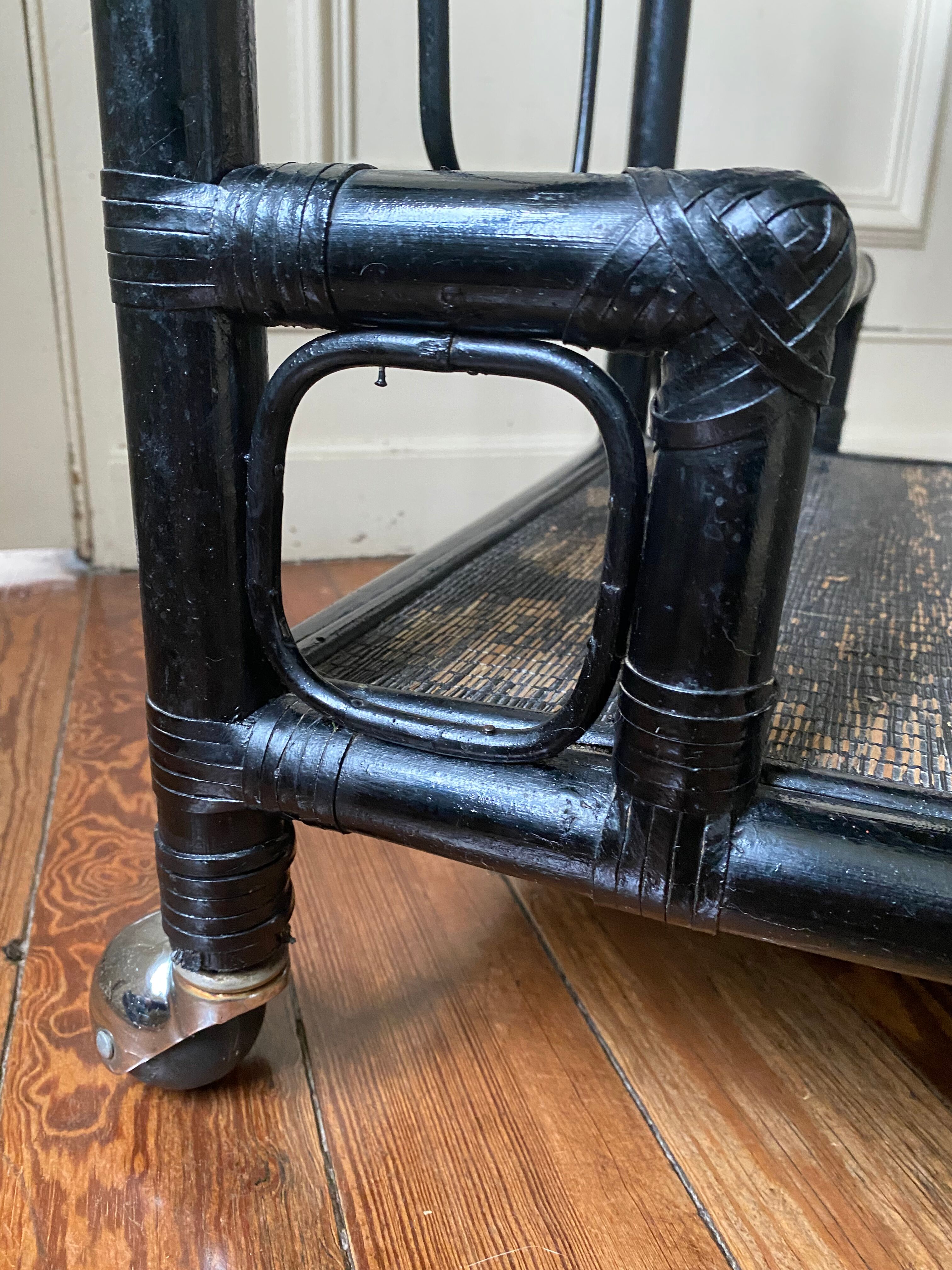 Black service in wood and rattan 70s