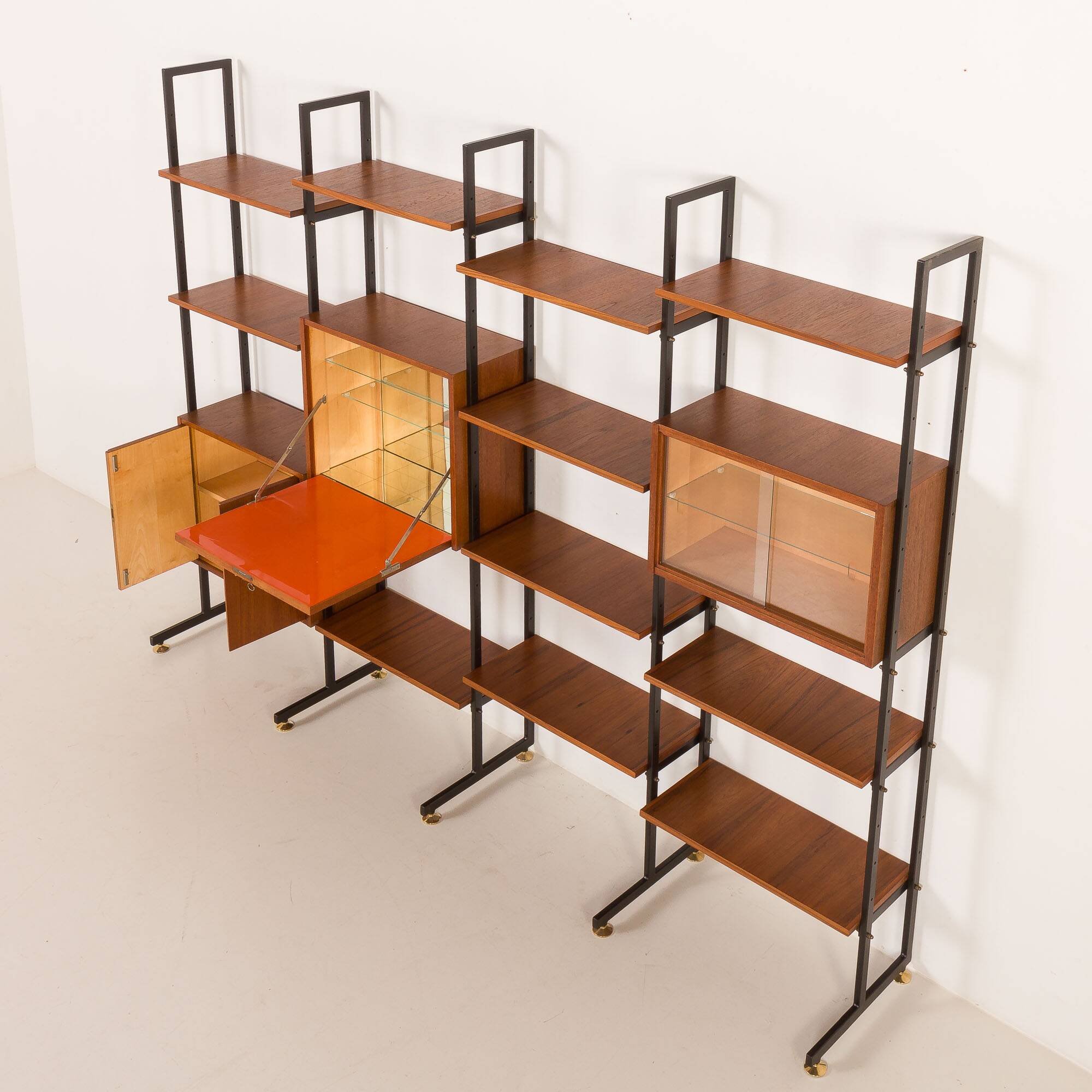 Italian free standing wall unit in teak, 1960s