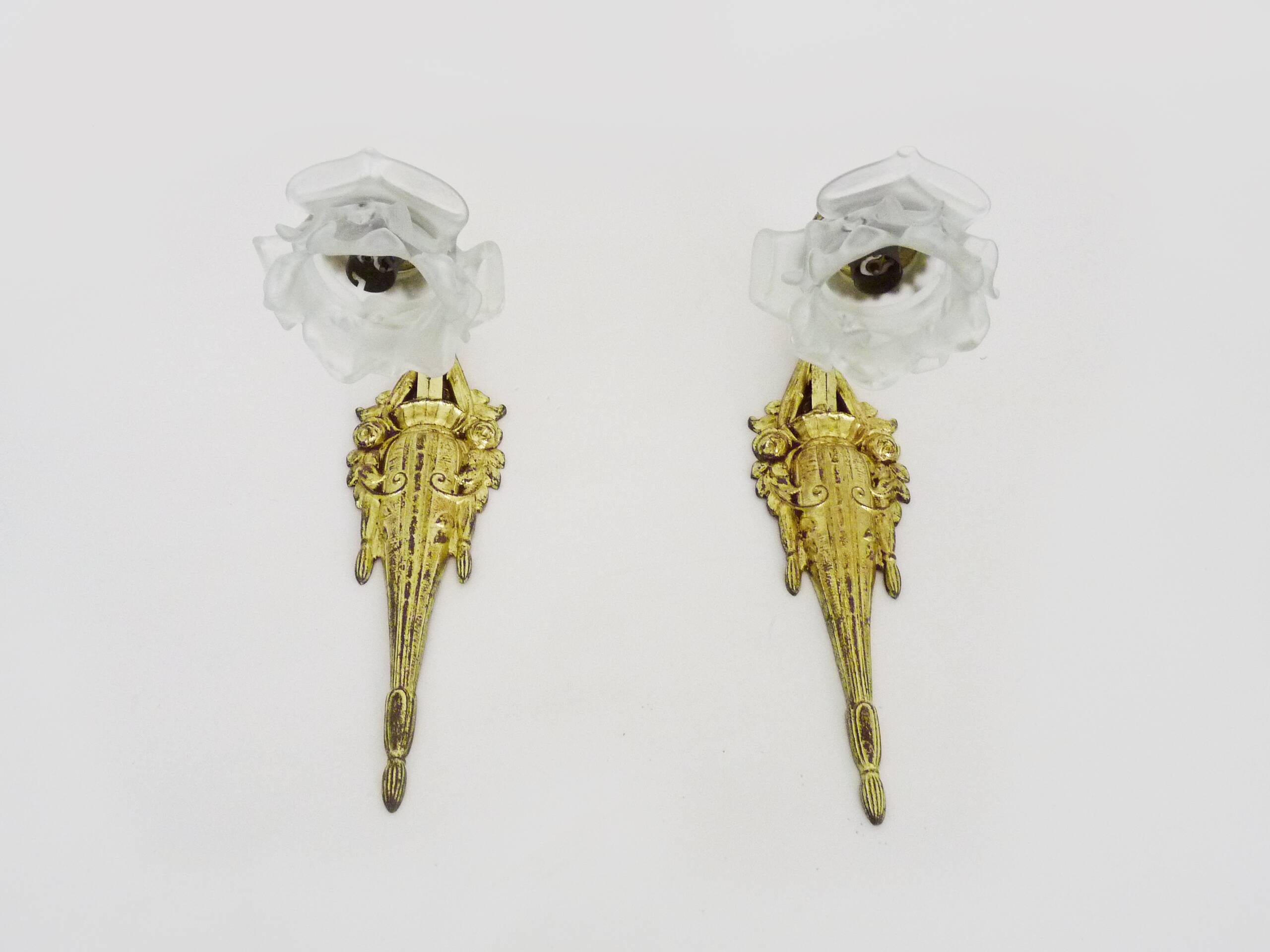 Pair of Art Nouveau bronze wall lights