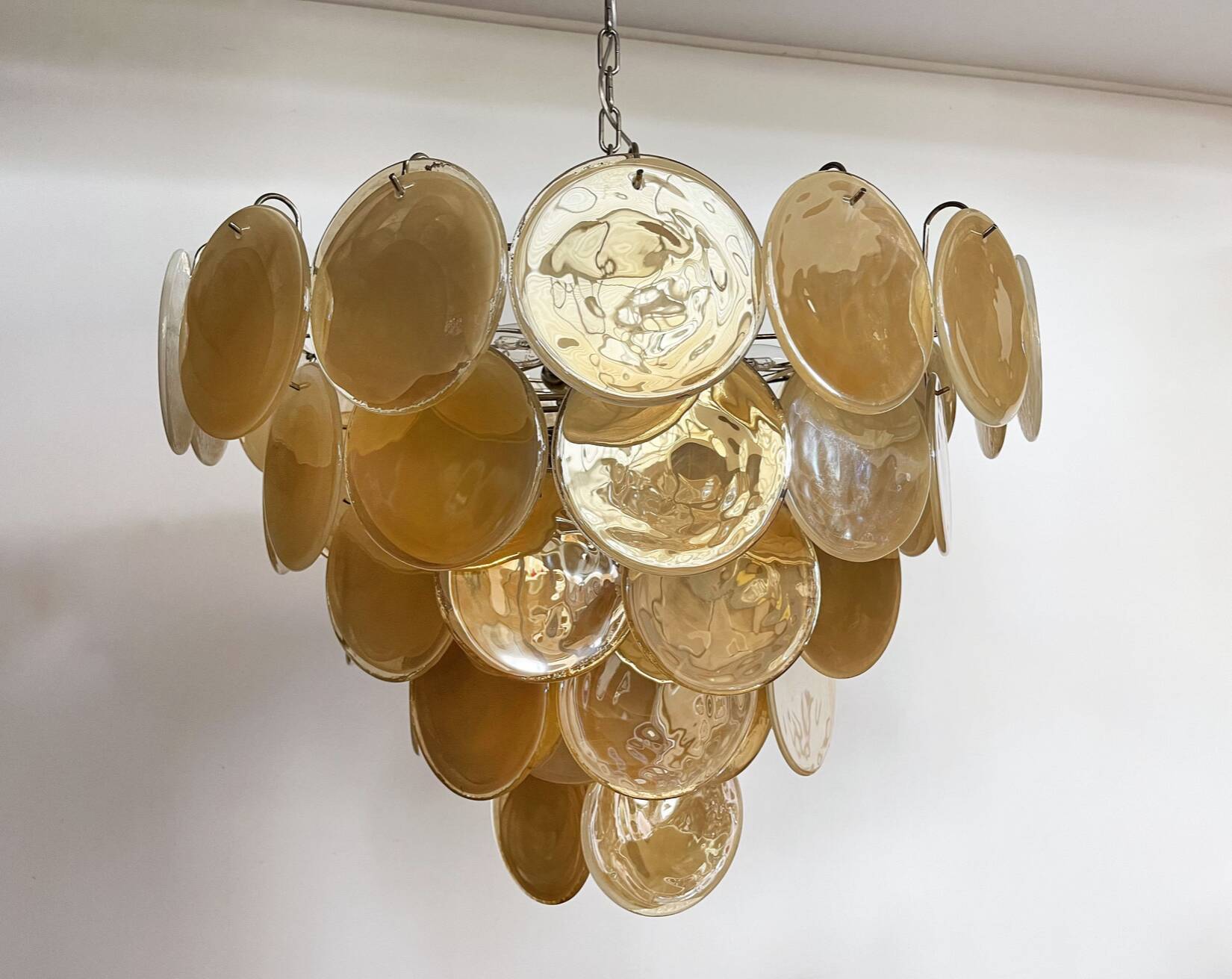 Vintage Murano Chandelier - 57 iridescent golden alabaster glasses