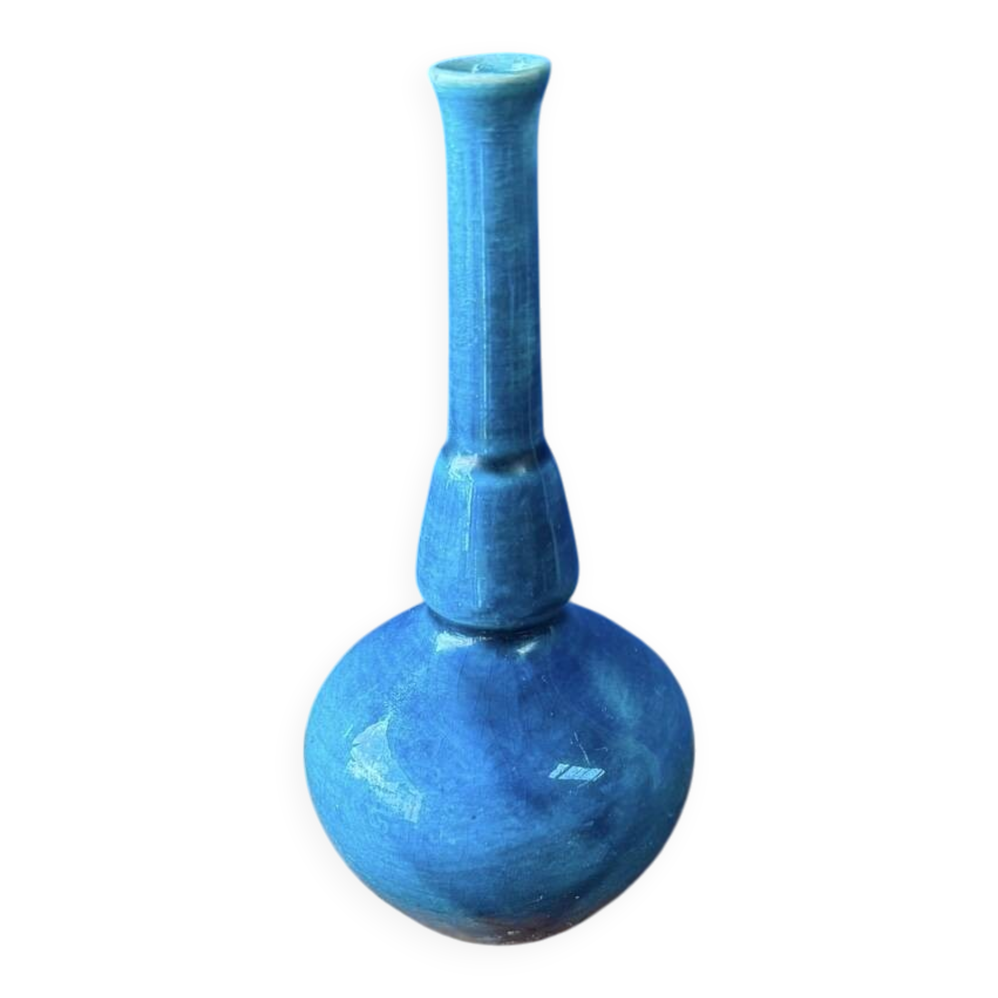 Small glazed terracotta soliflore vase. Mid 20th century.