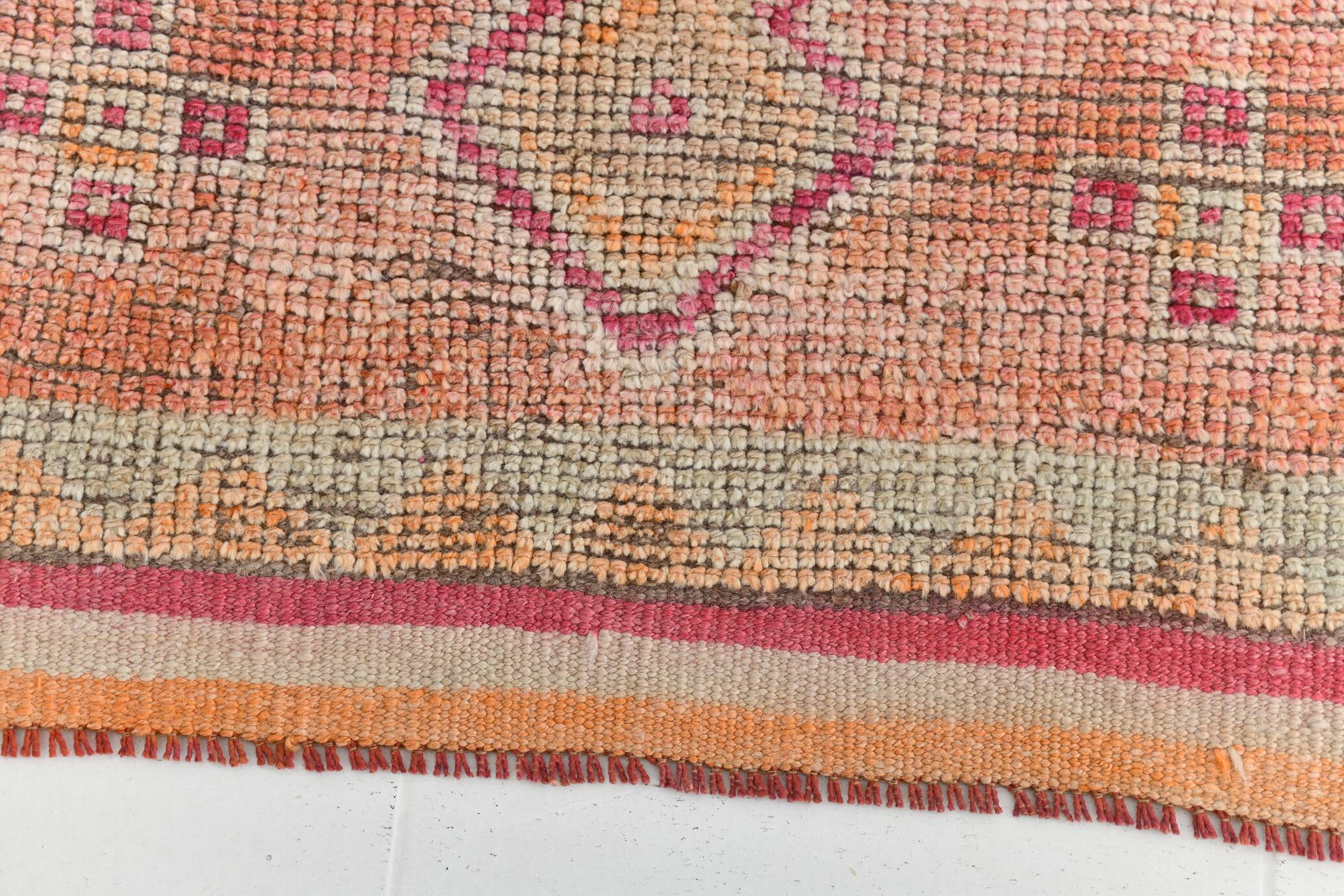 3x10 Coral Orange & Red Turkish Vintage Runner Rug, 98x322Cm
