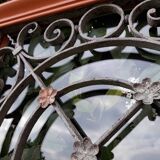 Window frame 179x88cm walnut oak wrought iron grille opening glass panel