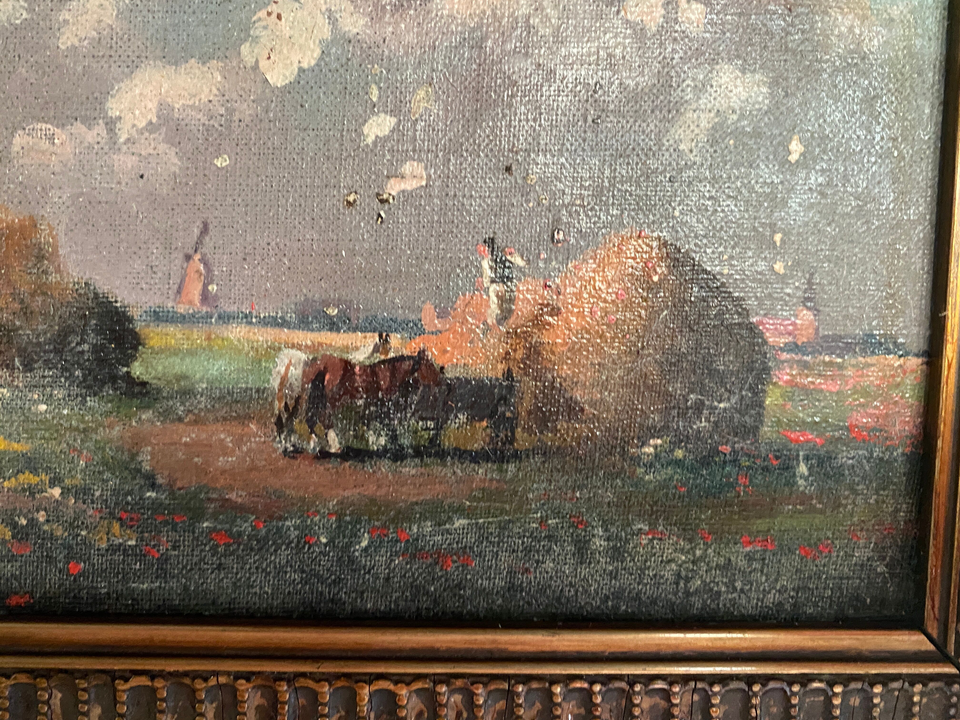 Oil on canvas "work of the fields" late nineteenth early twentieth