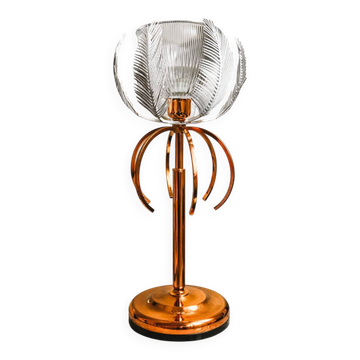 Lampe italienne en métal cuivré et verre cristal, style Hollywood Regency