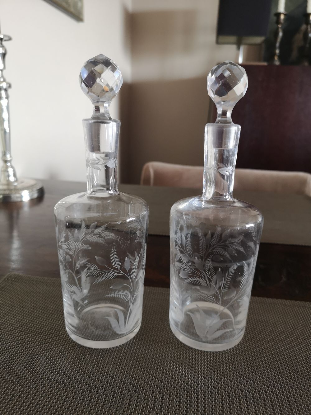 Duo of crystal perfume bottles late 19th early 20th century