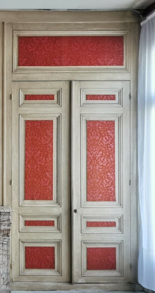 Closet front with double molded doors in patinated wood XX century