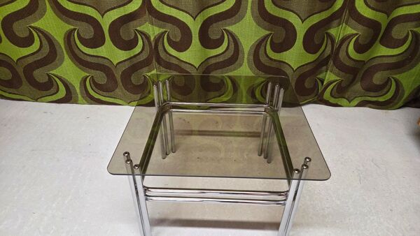 Table basse chrome verre fumé 1970