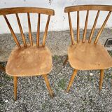 Set of 6 vintage bistro chairs – Warm stained wood – Compass legs