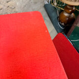 4 red Formica chairs with a 1970s table