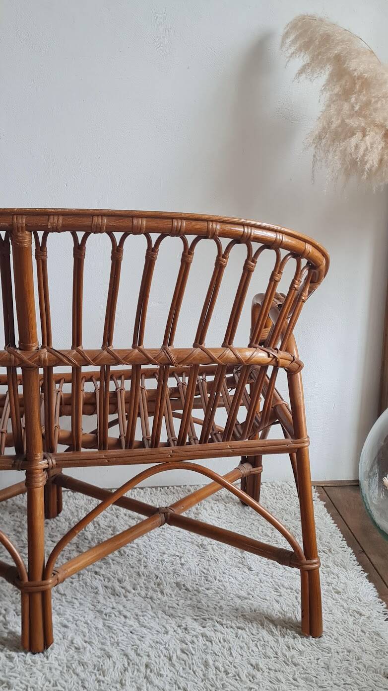 Vintage 1970s rattan bench
