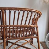 Vintage 1970s rattan bench