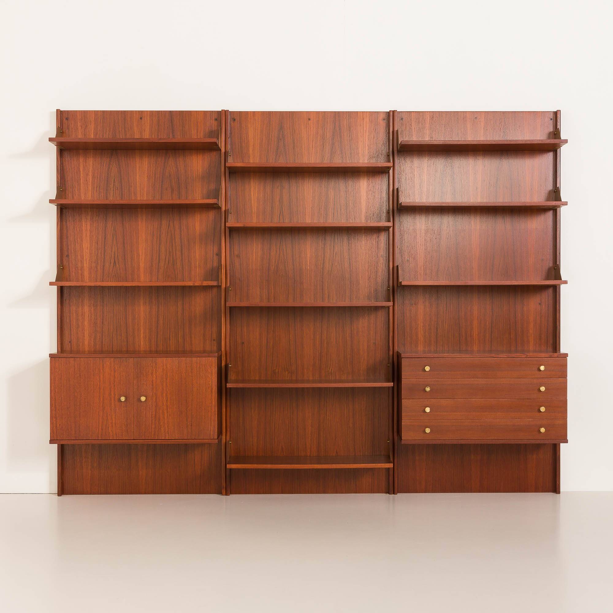 Italian mid-century teak wall unit on panels, 1970s