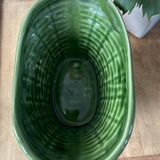German ceramic pot, green wickerwork effect