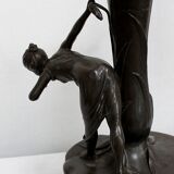 Pewter vase, "Young woman picking a water lily", signed P. Jean, Art Nouveau early twentieth century