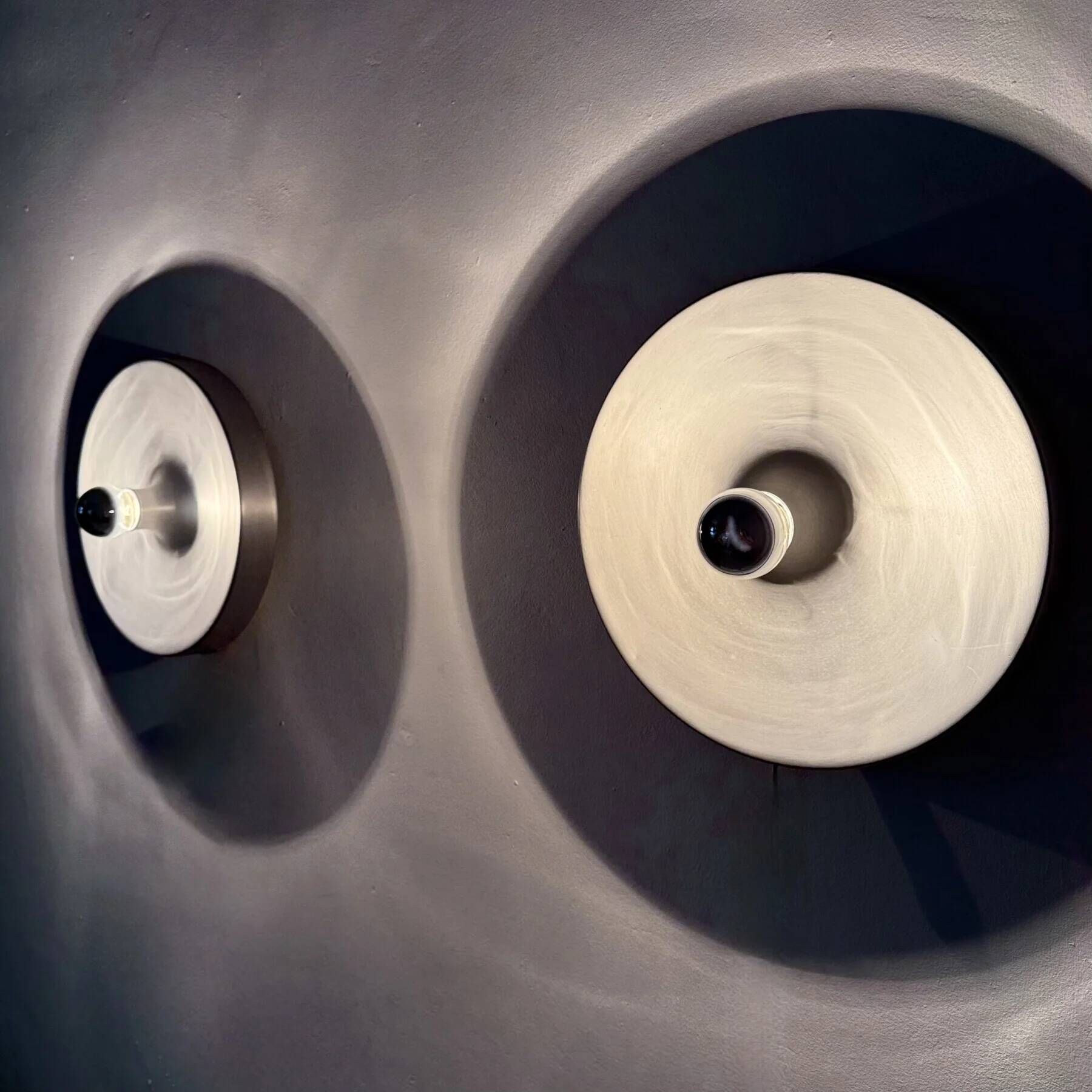 Mid-century design disc lamp, 1970s attributed to Charlotte Perriand for Les Arcs, set of 2