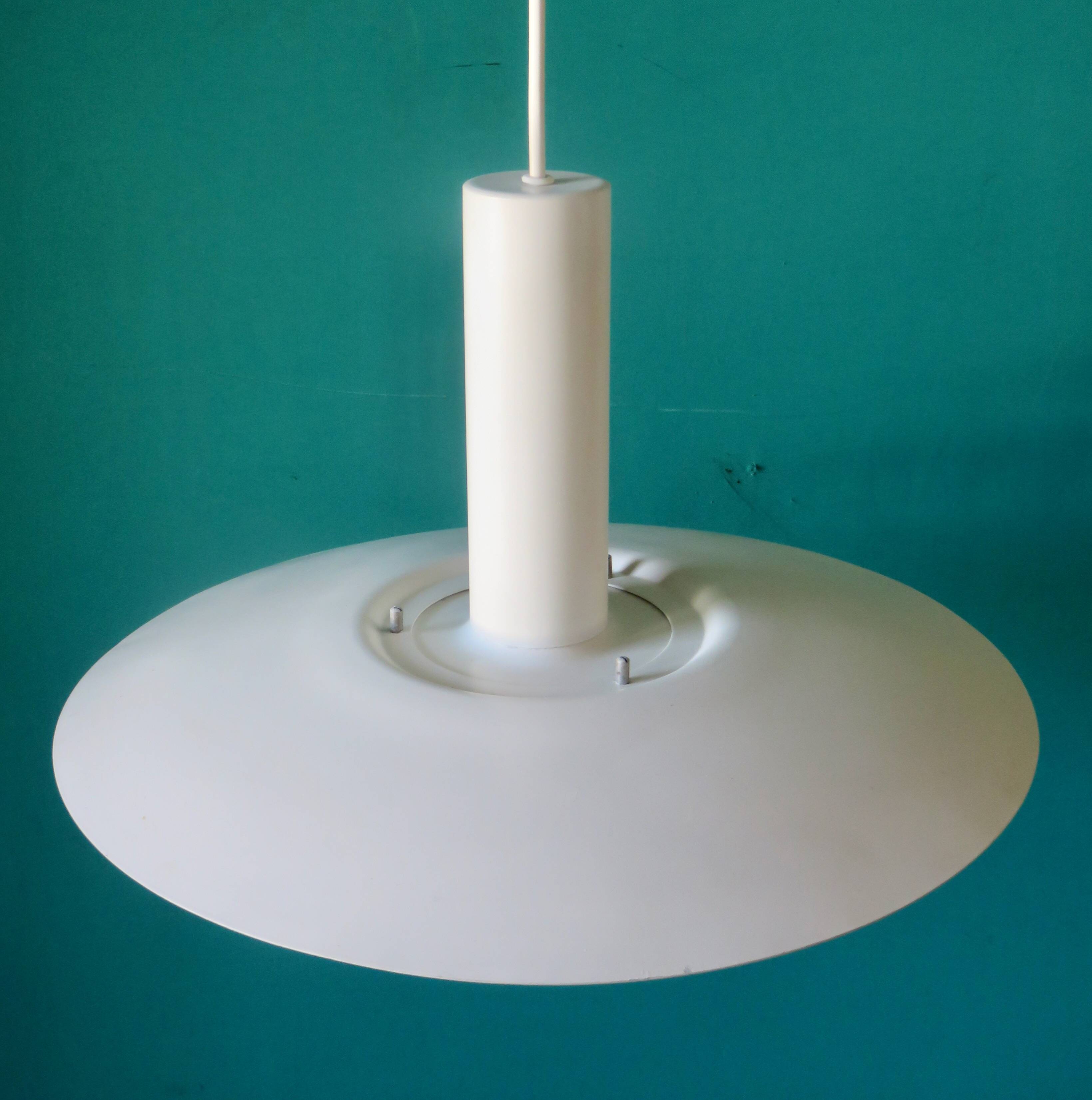 1970s pendant light in white lacquered metal. Denmark 1975