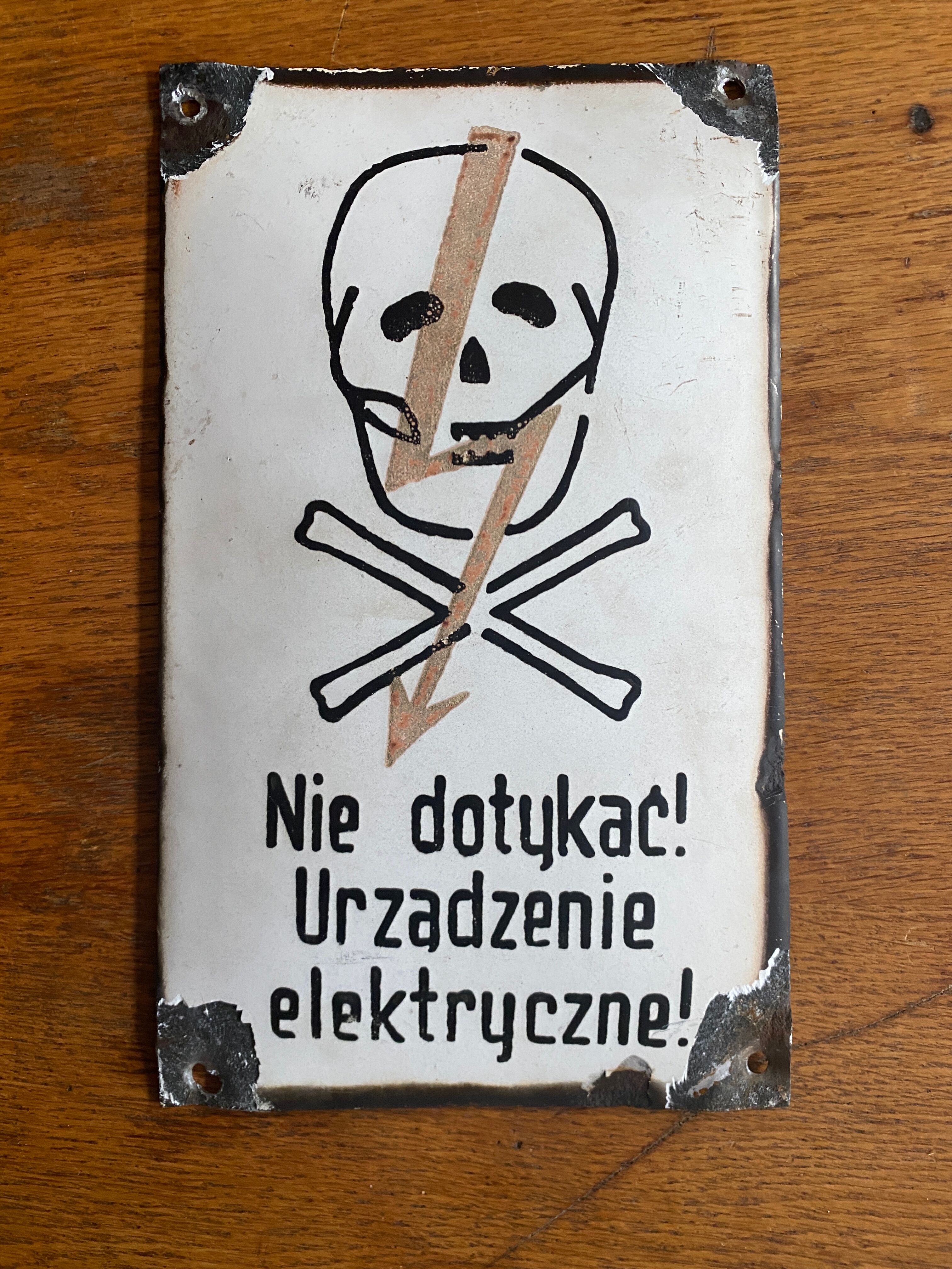 PLAQUE ÉMAILLÉE ANCIENNE WW2 Pologne Danger électrifié EUR 79,00